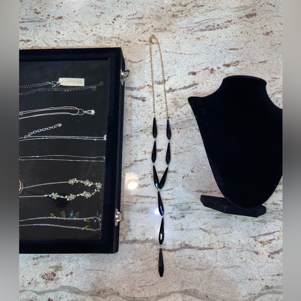 Vintage Long Black Glass Beads Necklace - Picture 2 of 8